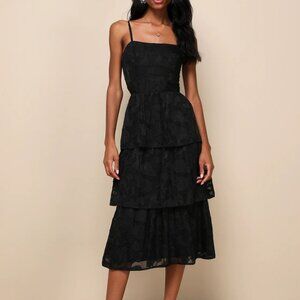 Grace and Beauty Black Burnout Floral Print Tiered Dress